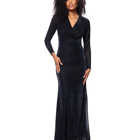 Betsy & Adam Women's Metallic V-Neck Long-Sleeve Gown – Black/Silver (NWT, 4) - Picture 3 of 5